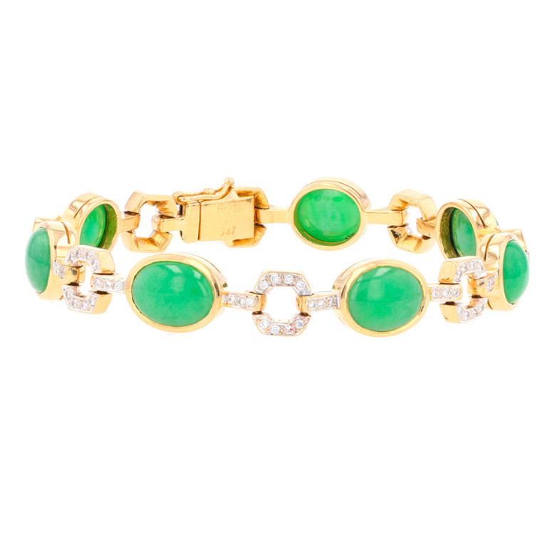 Bracelet diamants 0.49 carat et jade or jaune 33.32g Comme neuf -  reconditionné disponible sur Gemme Les Bijoux